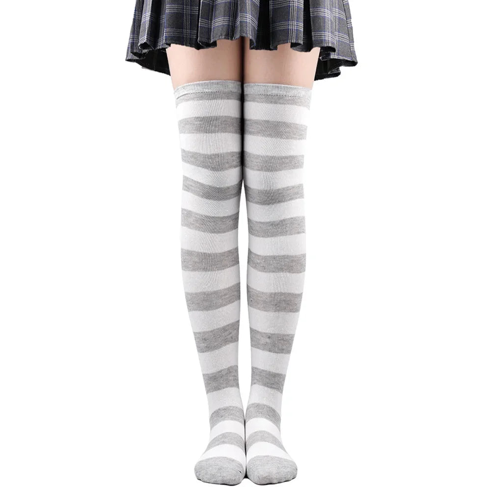 Womens Striped Thigh High Stockings Ladies Girls Black White pink Long Over Above Knee Socks femboy Cosplay Lolita Harajuku Y2k