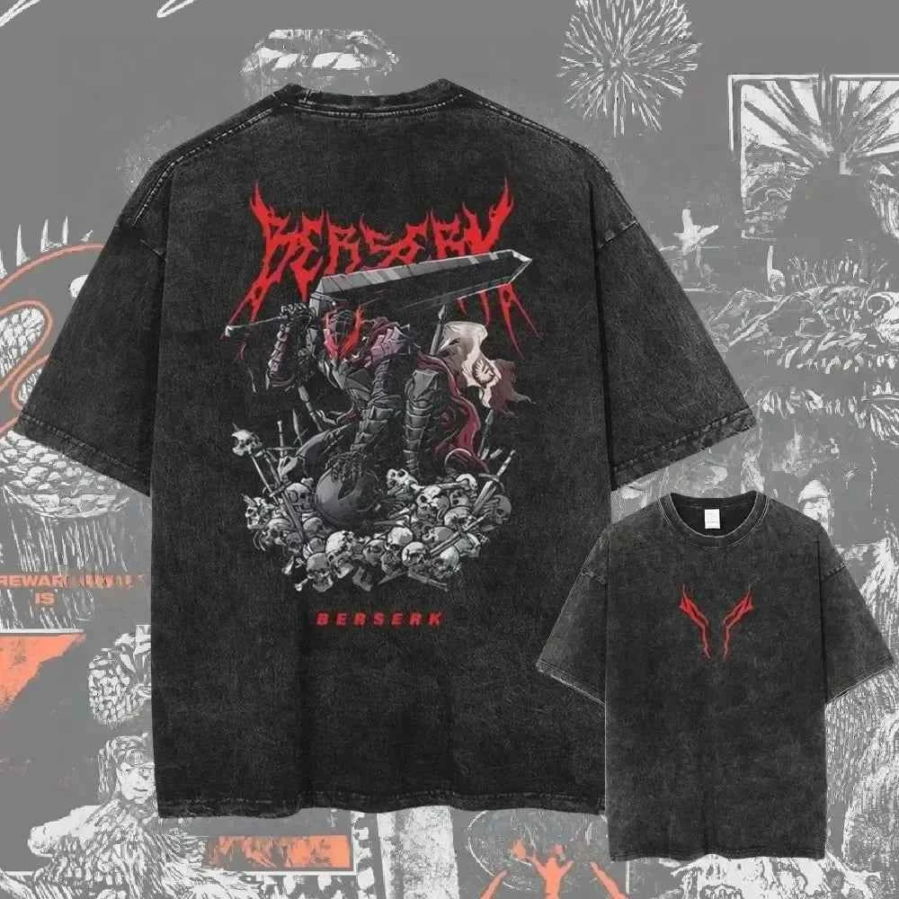 New Arrival Mens Clothes Tee Shirt Homme Graphic T-Shirts Men Tshirt for Men Ropa Hombre Washed Anime Berserk Baggy Camisetas