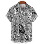 3D Print Monkey Skeleton Scissors Shirts Men Animal Patterns Button Shirt Summer Hawaii Short Sleeves Casual Loose Aloha Shirts