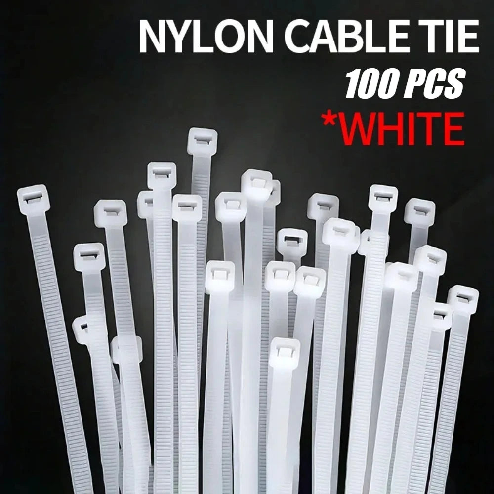 100PCS, Width 7.5mm Self-Locking Plastic Nylon Cable Tie, Plastic Bundling Cable Clip, Plastic Wire Fixing Strap, White/Black