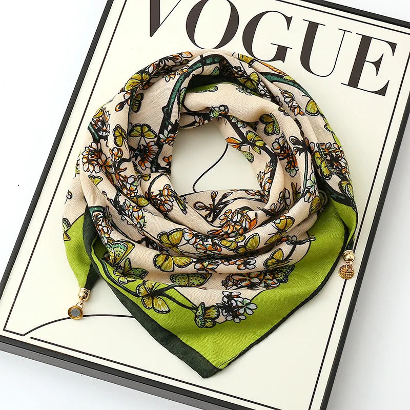 Luxury Magnetic Buckle Silk Scarf Women Print Square Scarf For Autumn Winter Warmth And Cold Resistance Fashionabl Scarves