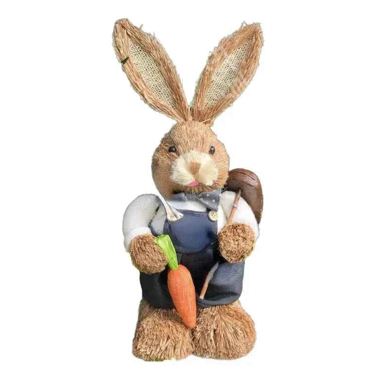 Easter Rabbit Decoration Bunny Figure Cattail Craft Ornament Home Holiday Cute Bunny Home Decoration Easter Rabbit Decoration