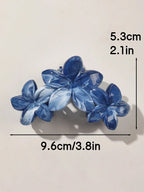 2Pcs Hawaiian Blue Gray Sapphire Marble Flower  Hair Claw Clip for Women Shark Clip Bohemian Hair Accessories Gradient Hairpins