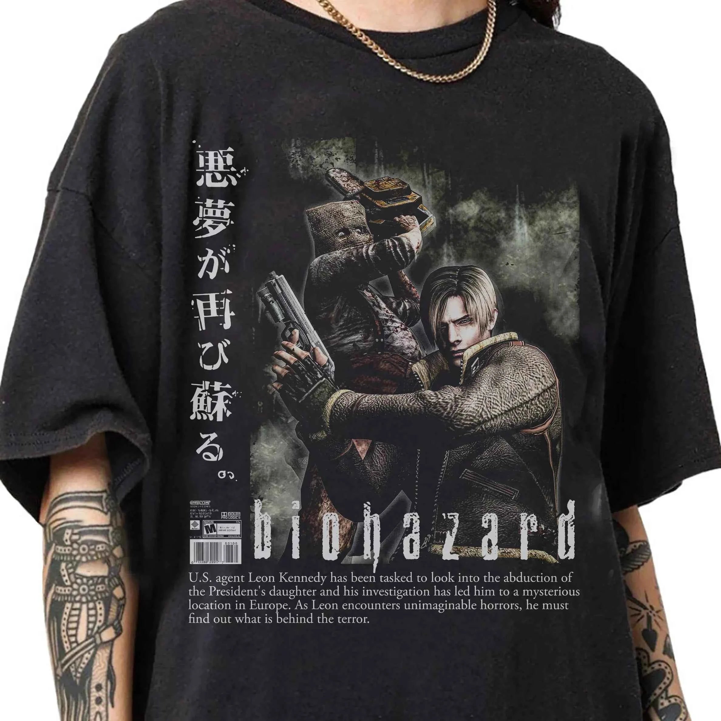 Retro Pirated Style Resident Evil T-shirts From The 1990s, Leon Kennedy T-shirts, Unisex Retro Resident Evil Theme T-shirts