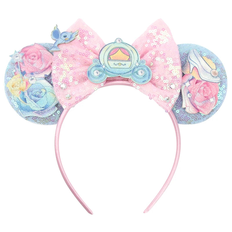 Cinderella Cartoon Mouse Ear Headband Sequin Bows Girl Adult Kid Halloween DIY Party Cosplay Hair Accessories Princess Hairband
