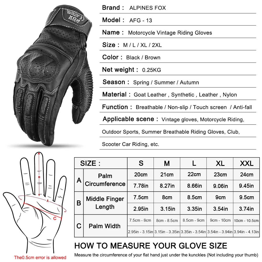 Summer Retro Perforated Leather Motorcycle Gloves Men Women Full Finger Motocross Biker Glove Guantes Moto Equipment M-XXL