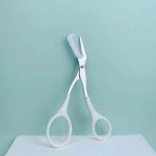 Pink eyebrow trimming scissors with built-in comb - stainless steel, precise grooming tool, creating perfect eyebrows