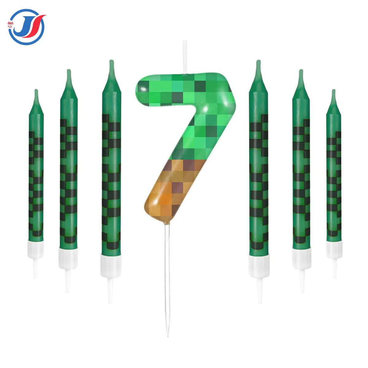 7Pcs Pixel Birthday Cake Candles Topper for Pixel Theme Party Anniversary Party Video Game Party Supplies for Boys Girls