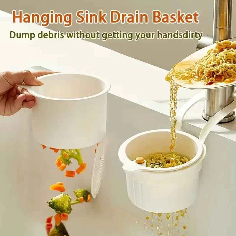 Press Type Drain Basket Food Strainer and Sink Organizer for Kitchen