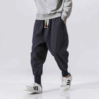 Cotton Linen Harem Pants Men Streetwear Joggers New Baggy Drop-crotch Pants Casual Trousers Men Sweatpants