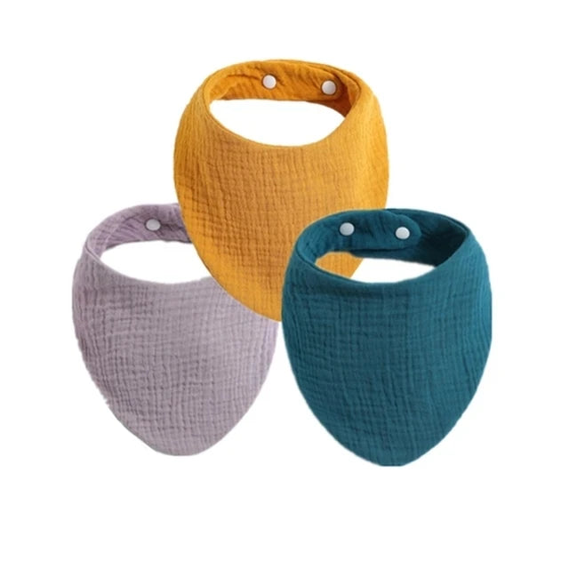 3pcs Baby Feeding Drool Bibs Saliva Towel Triangle Solid Color Scarf Bandana Soft Cotton Bib Adjustable Snap Button Burp Cloth
