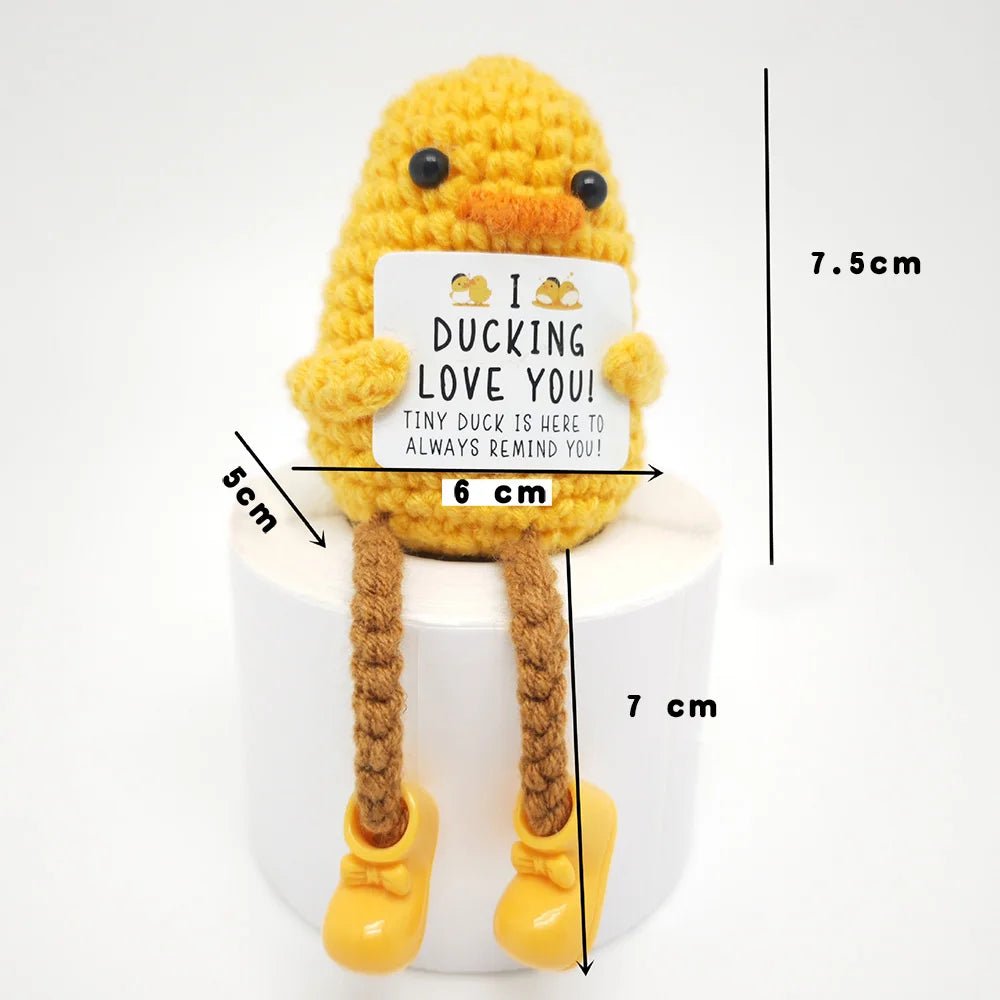 Positive Energy Duck Doll Hug Pocket Mini Handmade Plush Wool Knitting Dolls Funny Emotional Support Crochet Gift for Birthday