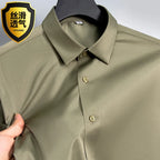 Summer shirt, men's white glossy non ironing shirt, men's wrinkle resistant ice silk casual high-end seamless business shirt