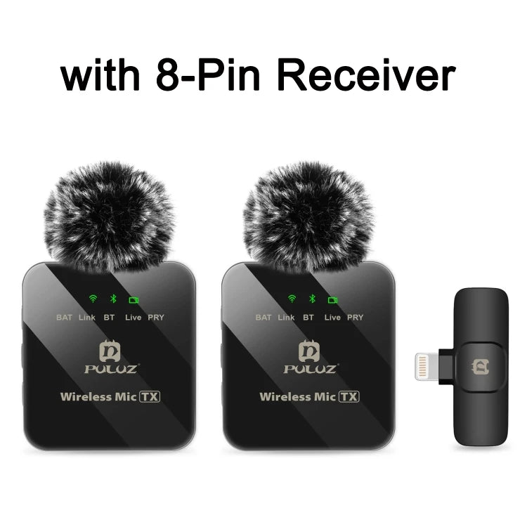 PULUZ Wireless Lavalier Microphone for iPhone / iPad / Type-C Phone, 8-Pin / Type-C Receiver and Dual Microphones