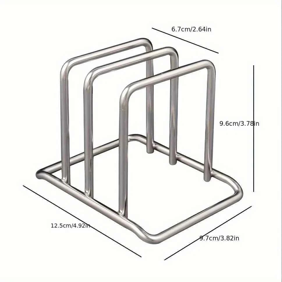 1pc Space-Saving Stainless Steel Pot Lid and Cutting Board Organizer Combo - Heavy-Duty Countertop Rack, kitchen organizer