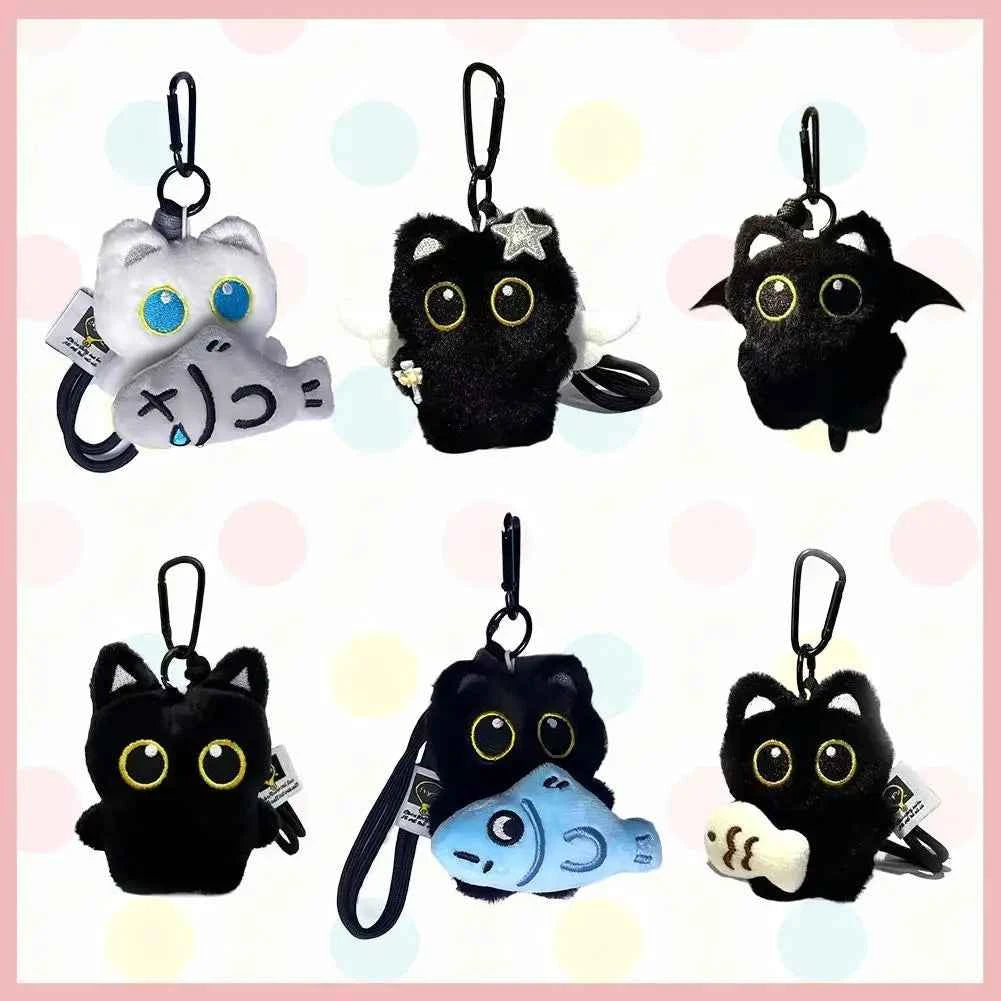 Cute Cartoon Black Cat Plush Keychain Kawaii Bag Charm