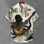 Summer Men's Short Sleeve Shirt Art Octopus Pattern 3D Printed Linen Short Sleeve Men's Shirt Casual Hawaiian Top