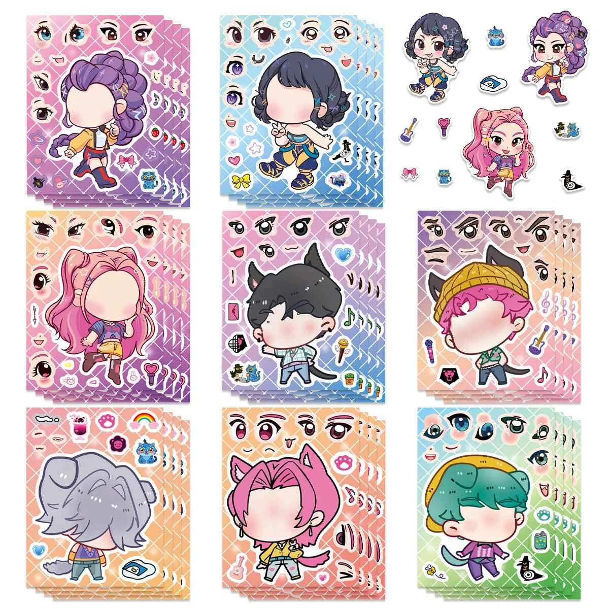24PCS Cute Make a Face Stickers DIY Handicrafts Waterproof Puzzle Reward Stationery Stickers-K-pop