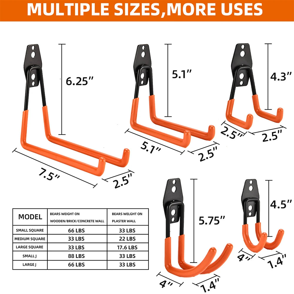 Heavy Duty Wall Mount Metal Hook Garage Organizer Bicycle Ladder Hanger Anti Slip Storage Hook For Garden Tools Home Workshop