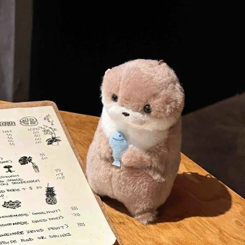 Delightful Otter Plush Keychain with Fish Pendant; Cute Charm for School Bags or Wallet Decorations