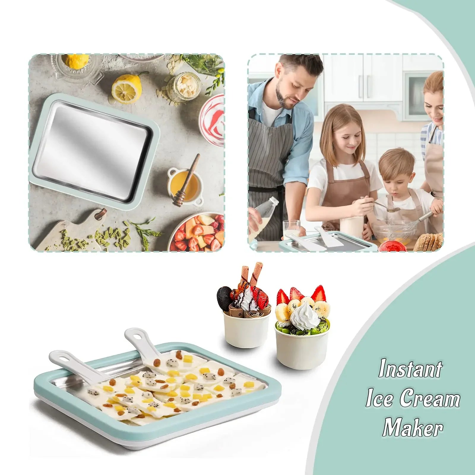 Multifunctional Rolled Ice Cream Maker - Cold Sweet Fried Ice Pan - DIY Household Frozen Yogurt Maker - For Homemade Stir-Fried