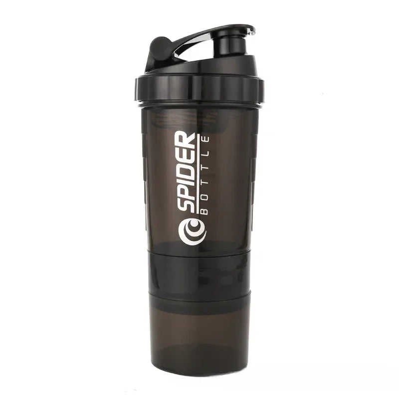 500ml Layered Protein Bottle Powder Shaker with Powder Storage Container Large Water Bottle Water Bottle with Wire Stirring Ball