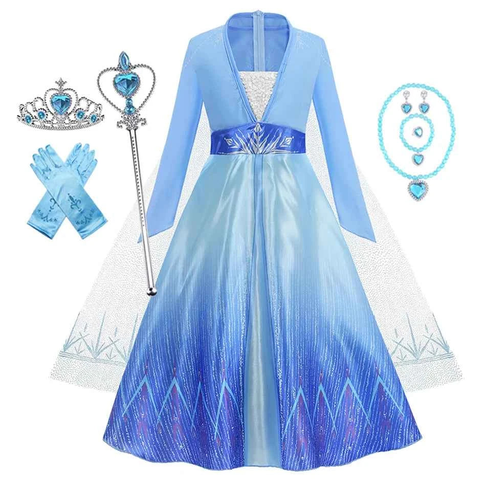Frozen Elsa Anna Princess Girls Costume Kids Dress Disney Snow Queen Halloween Cosplay Birthday Party Dress Up 2-10 Years