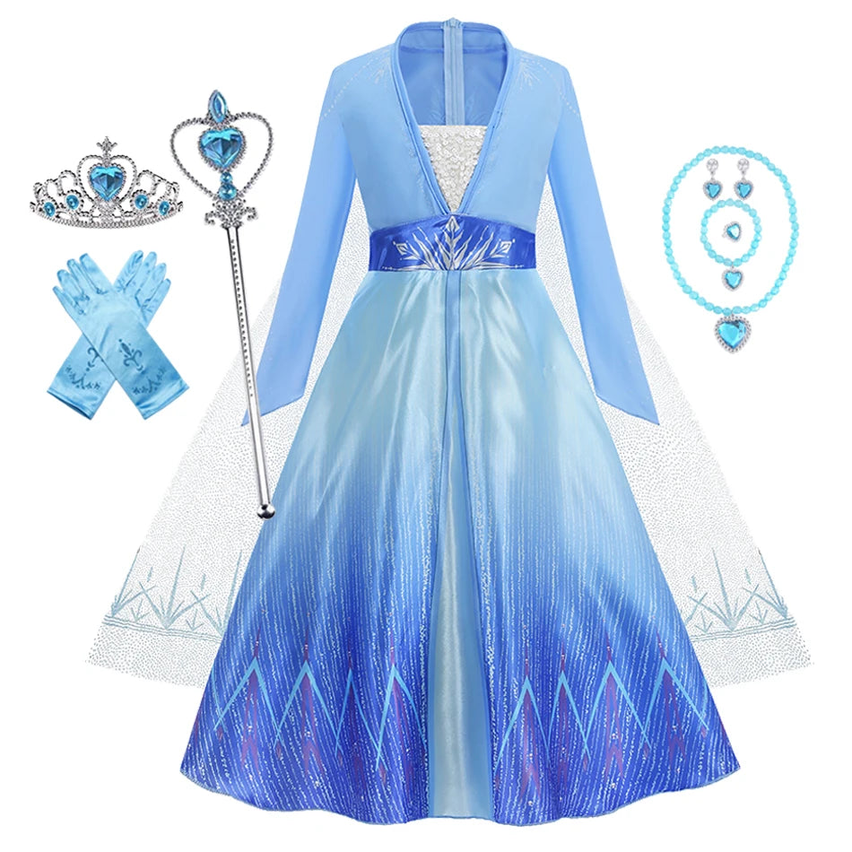 Frozen Elsa Anna Princess Girl Vestidos Costume Kid Dress Disney Snow Queen Halloween Cosplay Birthday Party Dress Up 2-10 Years