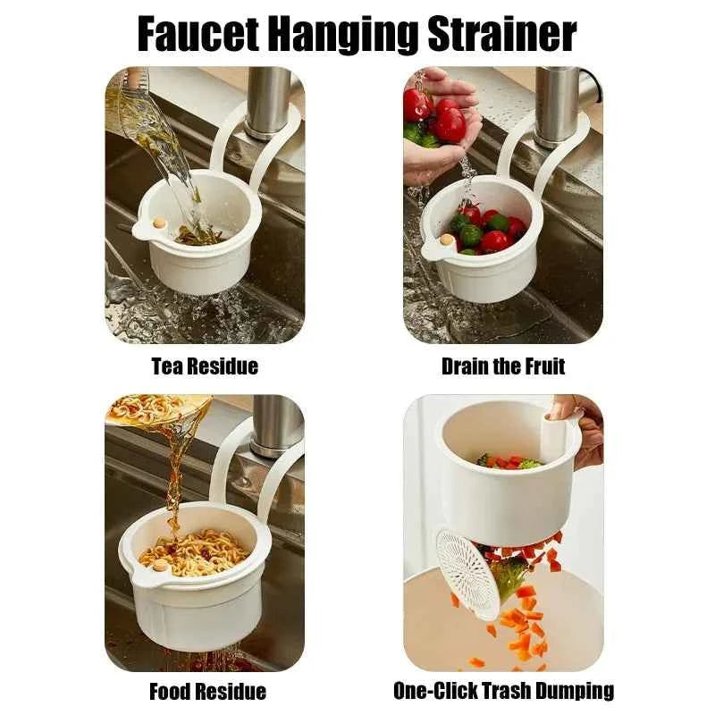 Kitchen Sink Strainer Basket with Faucet Hanging Waste Catcher And Draining Filter Press for Easy Dumping