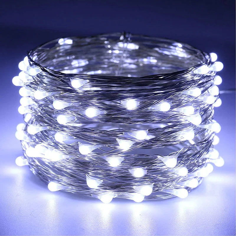 5M 10M Waterproof USB Battery LED Lights String Copper Wire Fairy Garland Light Lamp Christmas Wedding Party Holiday Lighting