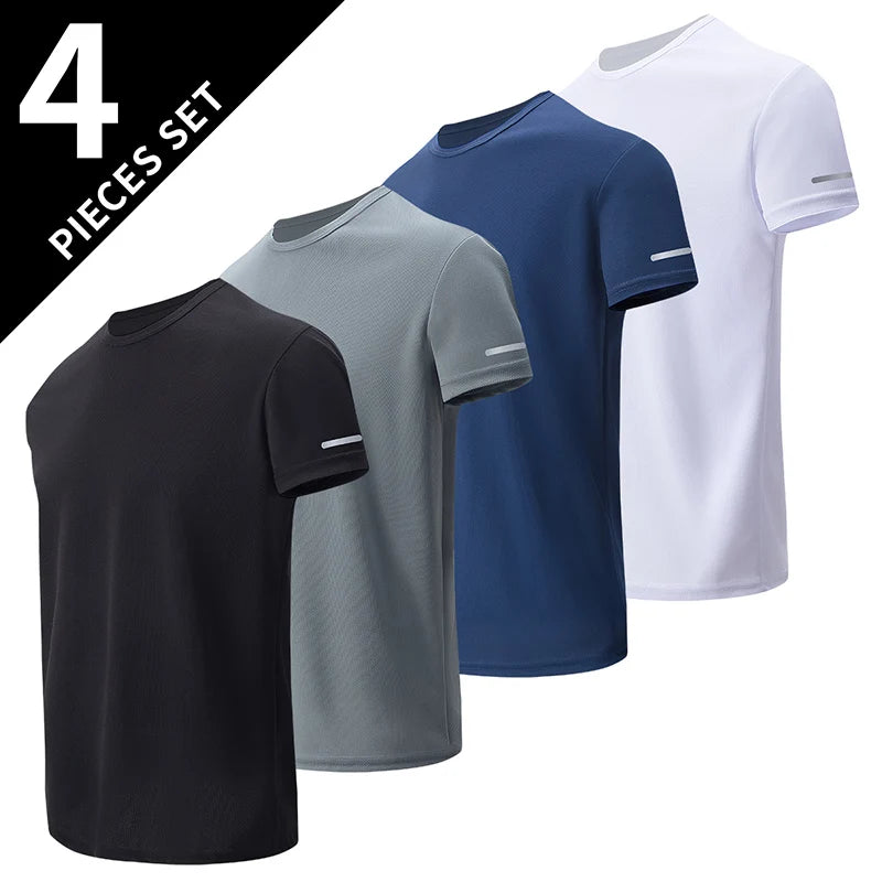 2/4/6-Pcs Four Seasons Men's Solid Color Round Neck Short Sleeve Top With Printed Cuffs Youth Sports And Leisure Fashion T-Shirt