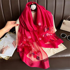 Women Silk Wool Scarf Floral Embroidery Hijab Female Foulard Spring Summer Thin Pashmina Shawls Wraps Bufanda Headscarf Stoles
