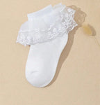 5 Pairs of Cute Baby Girls Ankle Socks with Double Layer Flower Lacework, Fashion Soft Non-Slip Short Socks for 1-9 Years Children