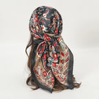 Satin Square Scarf Women Muslim Hijab Elegant 2025 Print Silk Neckerchief Shawl Wraps Headband Handle Hair Accessories Bandana