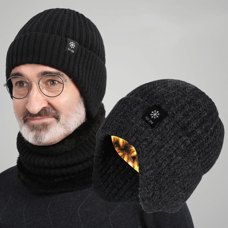 Winter warm woolen hat for middle-aged and elderly people, men's one-piece snowflake ear protection, thickened knitted hat for a