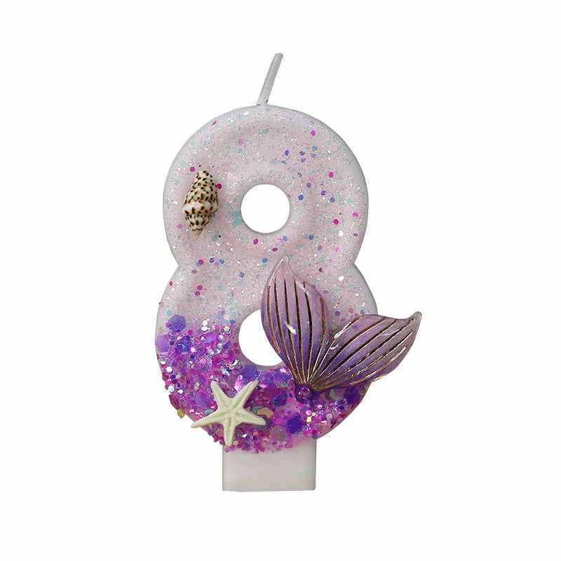 Mermaid Tail Birthday Candles with Starfish, Number Candles, Creative Cake Decorations for Birthday Party, DIY Party Decoration