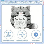 Positive Crochet Cat Mini Animal Emotional Support Gift, Fun Crochet Mini Handmade Cat, Suitable for Female Male Friends Mom Daughter Son, Plush Duck Shark Penguin Decorative Ornament, Birthday Christmas Decoration Graduation