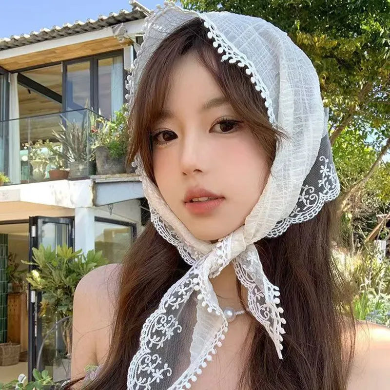 French Chic Alice White Lace Triangle Hair Wrap Fashion Accessory ﻿