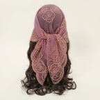 Lace Paisley Embroidery Bandana Square Scarf Elegant Breathable Silk Scarves Women Sunscreen Lightweight Shawl Headband