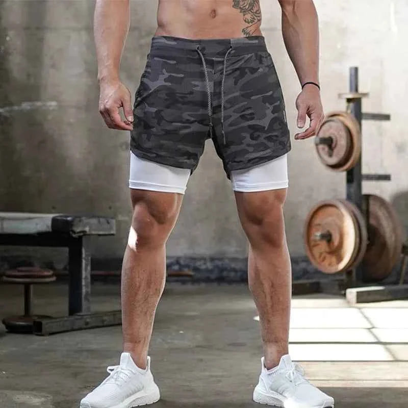Camouflage Running Shorts, Men's Gym Sports Shorts 2-in-1, Quick Dry Exercise Training, Outdoor Sports Fitness Jogging Shorts