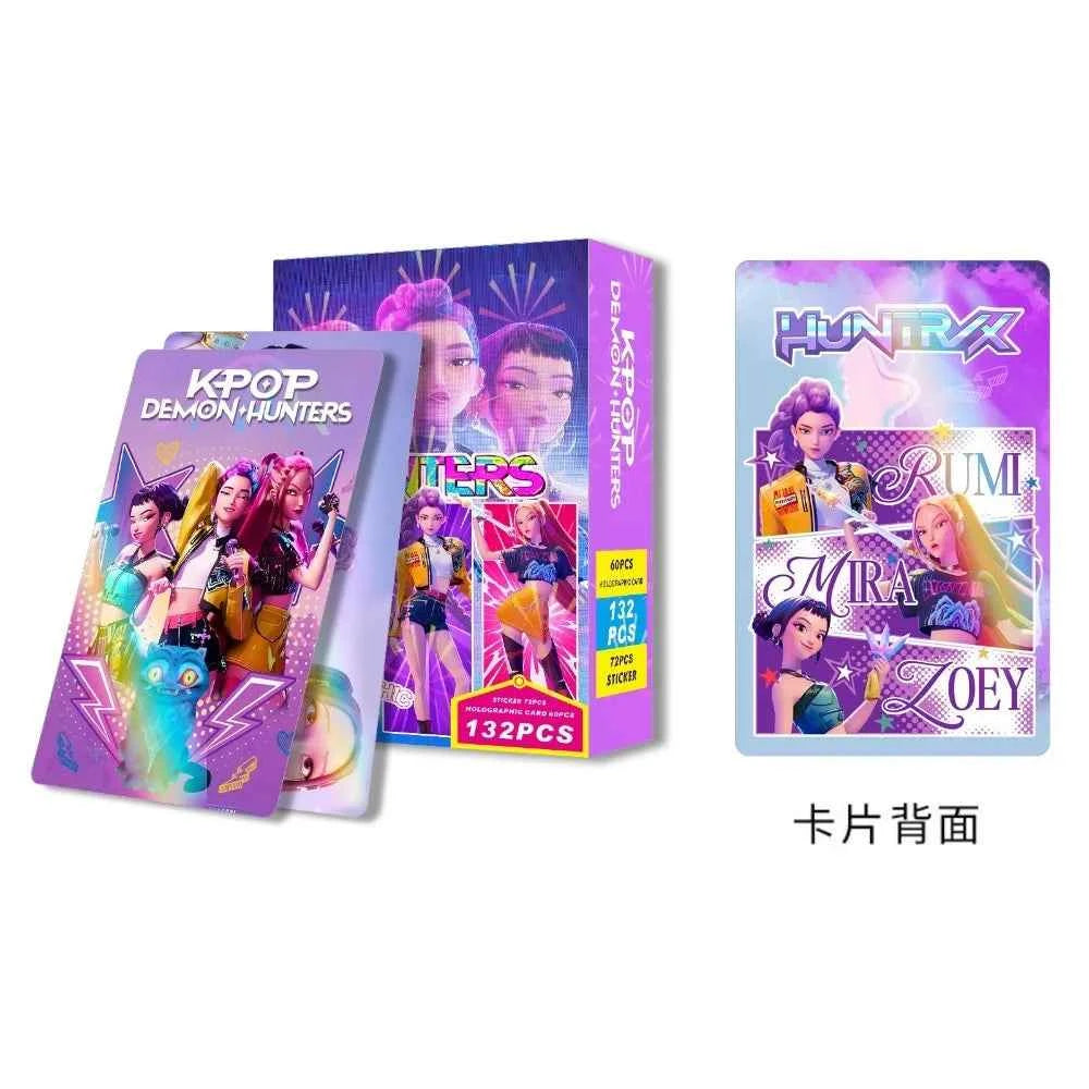 132PCS K-POP Demon Hunters Huntrix Photocards Stickers Anime Collectible Set for Fans of K-POP Merch/Trading Cards Kids Gifts