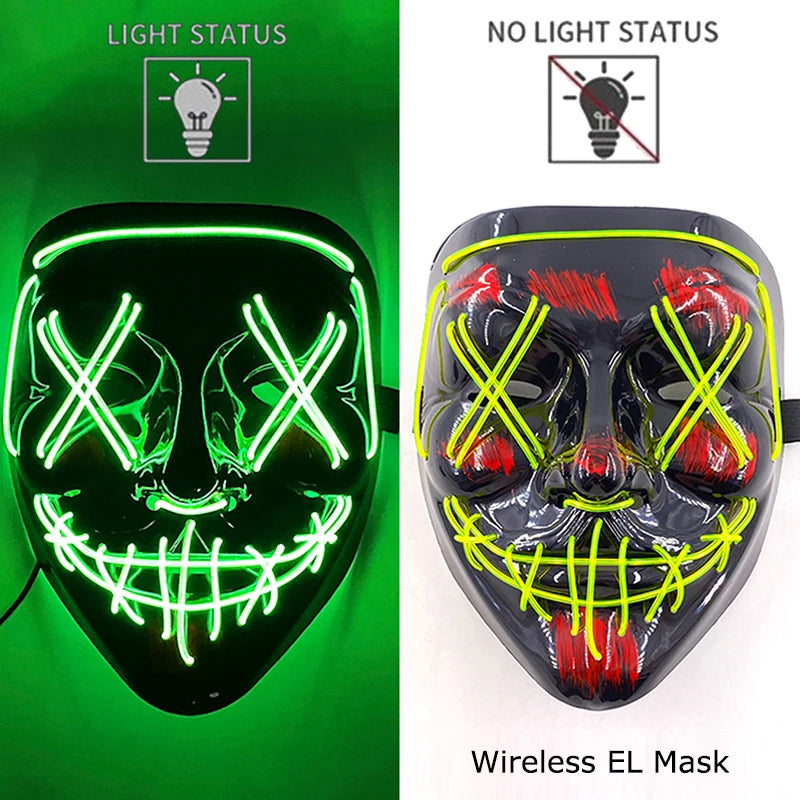Wireless Neon LED Purge Mask – Glowing Halloween Cosplay Mask