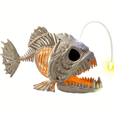 Halloween Skeleton Lantern Fish with LED Eye Plastic Bones for Halloween Party Photo Prop Decoration, Graveyard Decor, Indoor Outdoor Spooky Scene(10.2" *5.5" *3")