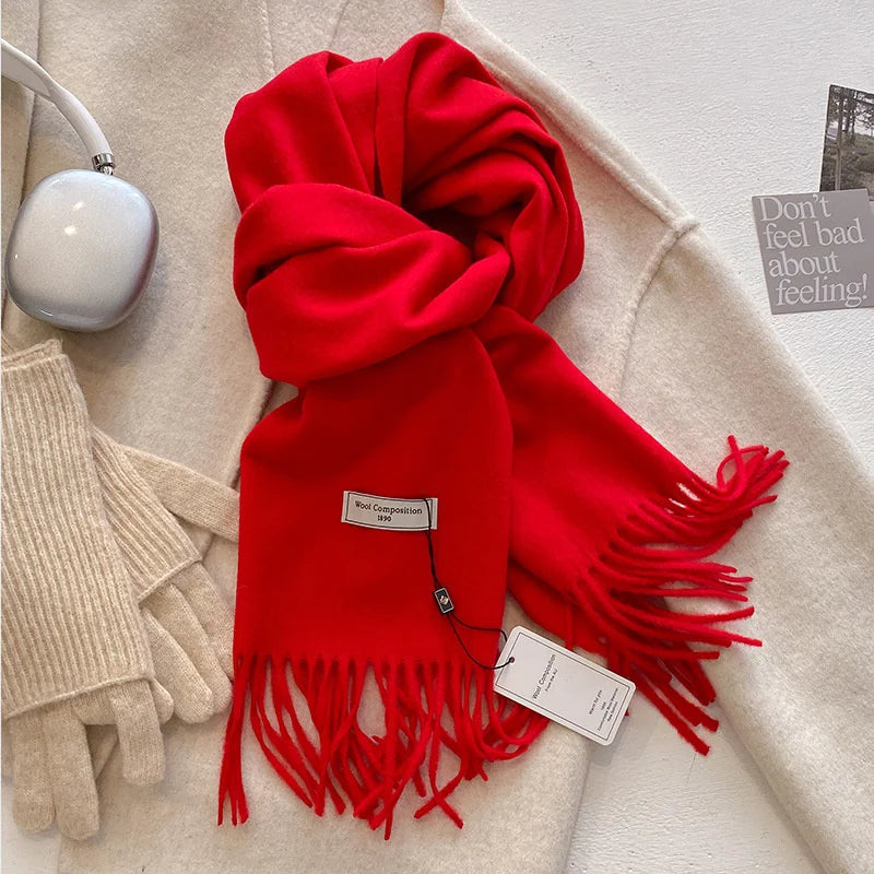 Luxury Winter Wool Scarf Women Cashmere Warm Pashmina Brand Foulard Female Shawls Wraps Thick Soft Bufanda Scarves Stole 2024