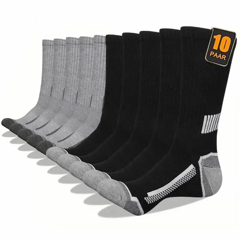 10 Pairs Men Solid Color Striped Sports Long Socks Suitable All Seasons Breathable Anti Odor Sweat Absorption Leisure Socks