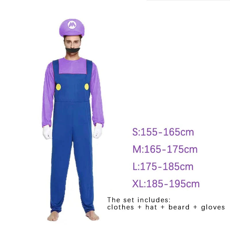 Game Bros Super Luigi Brothers Uniform Set Cosplay Costumes Funny Anime Adult Men Jumpsuit Woman Dress Halloween Costume