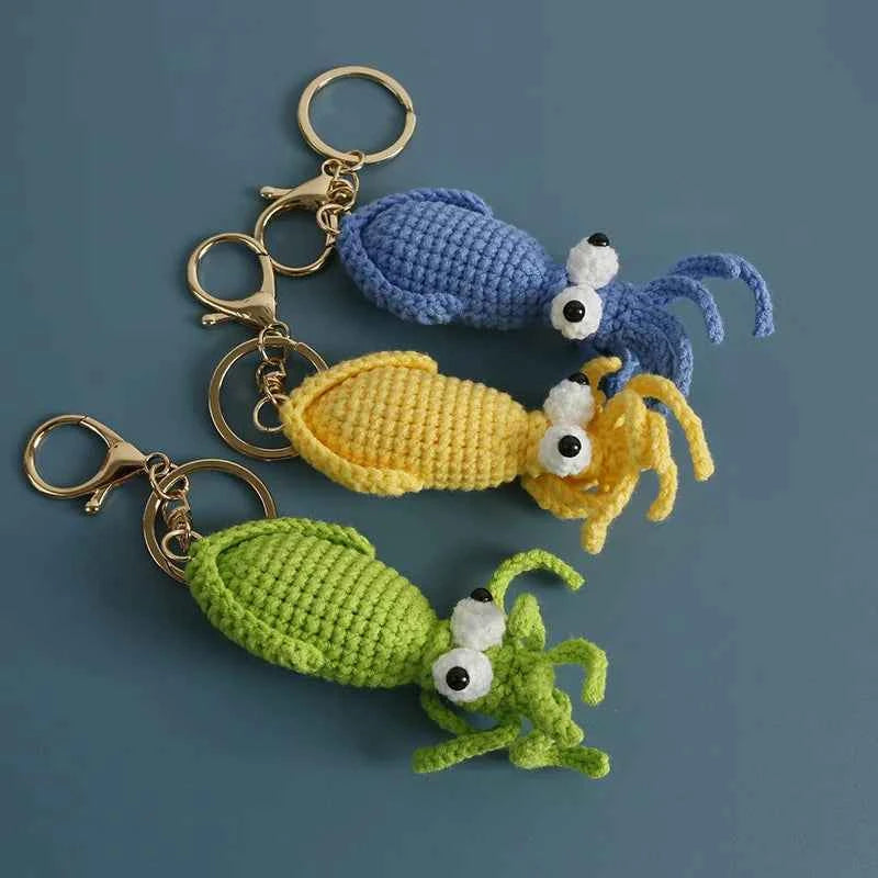 Funny Squid Crochet Keychain Cute Ocean Bag Charm