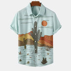 Fashion Men's Cactus Desert Printed Shirts Casual Hawaiian Beach Resort Shirt Summer Natural Landscape Vintage Printed Shirts
