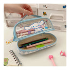 Kawaii Cartoon Hellokitty Kuromi Large Capacity Transparent Double Layer Pencil Case Cartoon Cinnamoroll Stationery Pen Bag