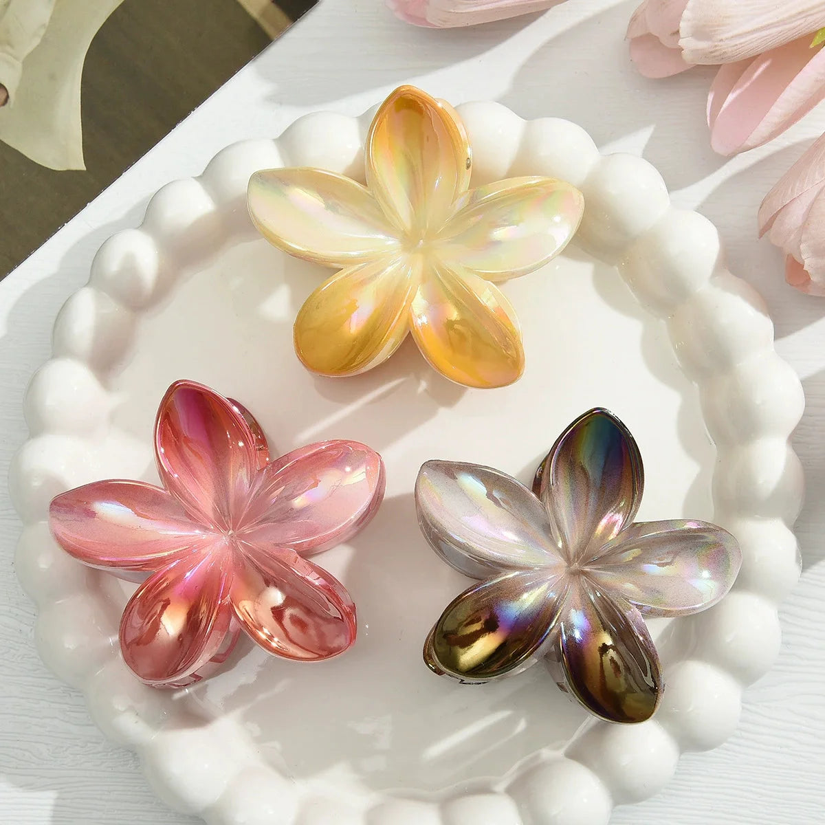 3Pcs/18Pcs Egg Flower Hair Clips Gradient Candy Color Flowers Suitable for Daily Backcombed Ponytail Shark Clip Hair Accessories